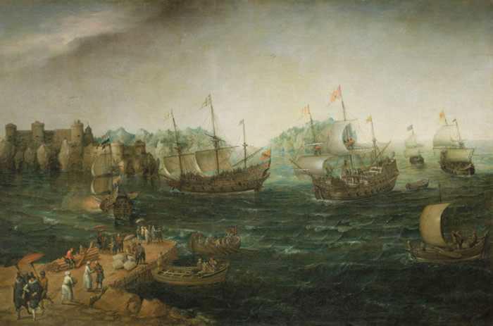 Hendrik Cornelisz. Vroom Ships trading in the East. China oil painting art